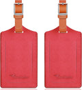 Travelambo Luggage Tags for Suitcases Faux Leather Privacy Protection 2 Pack Bag Tags Travel Accessories Essential, Cross Red