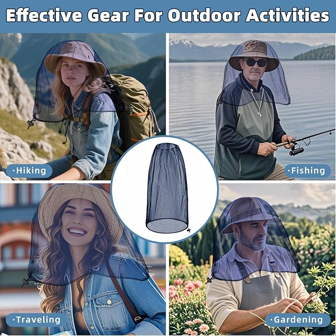 Oversized Mosquito Net 42 x 25 Inches Ultra Large Mosquito Head Net Face Neck Fly Mesh Netting Fits All Hats for Outdoor Camping Hiking Fishing Gardening Safari(Navy Blue)