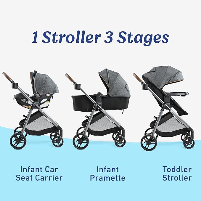 Graco Modes Pramette Travel System, 3-in1 Modular Carseat Stroller Combo, Infant Car Seat Carrier to Toddler Stroller, Includes the SnugRide Car Seat, Redmond