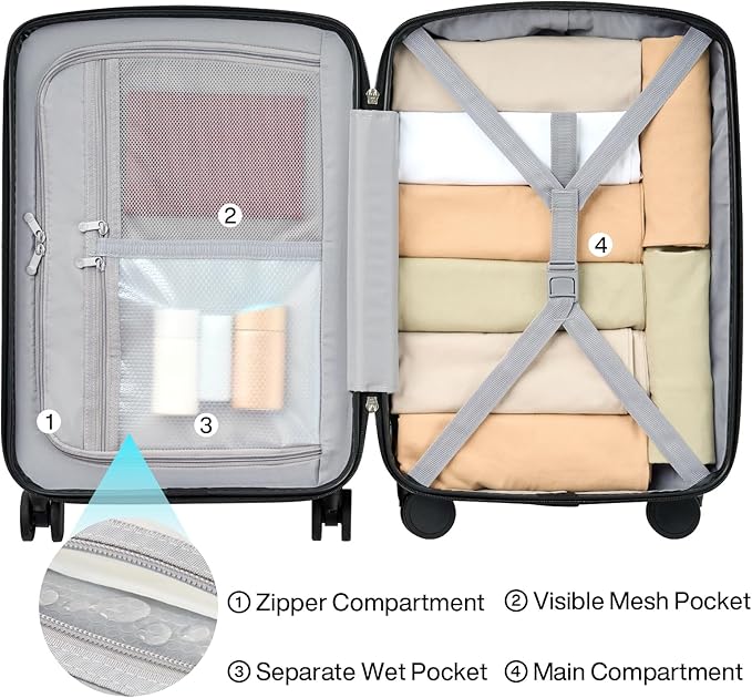 Hanke Hard Shell Luggage Sets 2 Pieces, Carry On and Checked Luggage Sets with Spinner Wheels, Durable PC Hardside Rolling Suitcase for Travel (20/28 Inch, Jet Black)