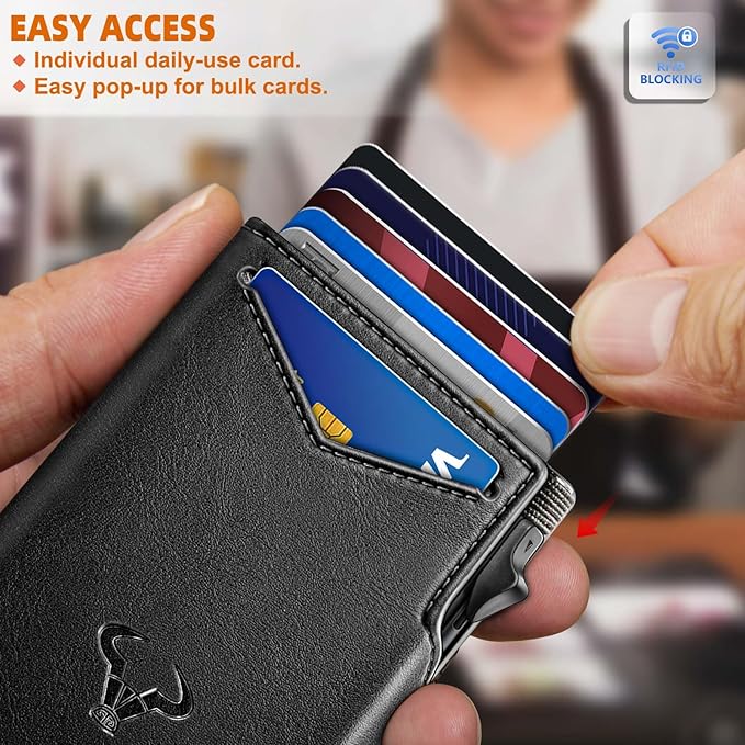 BULLIANT Men Wallet Gift Boxed,Slim Front Pocket Wallet Money Clip Card Holder 3.8"x2.7",Pop-up Access