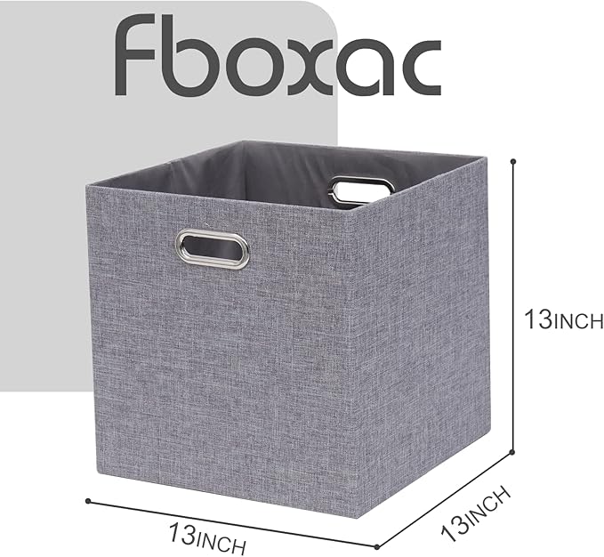 Collapsible Organization Basket Fabric Foldable Box with Handles, 13x13 Cube Storage Bins Set of 4, Thick and Heavy Duty Storage Baskets for Shelves Bedroom Livingroom,Gary