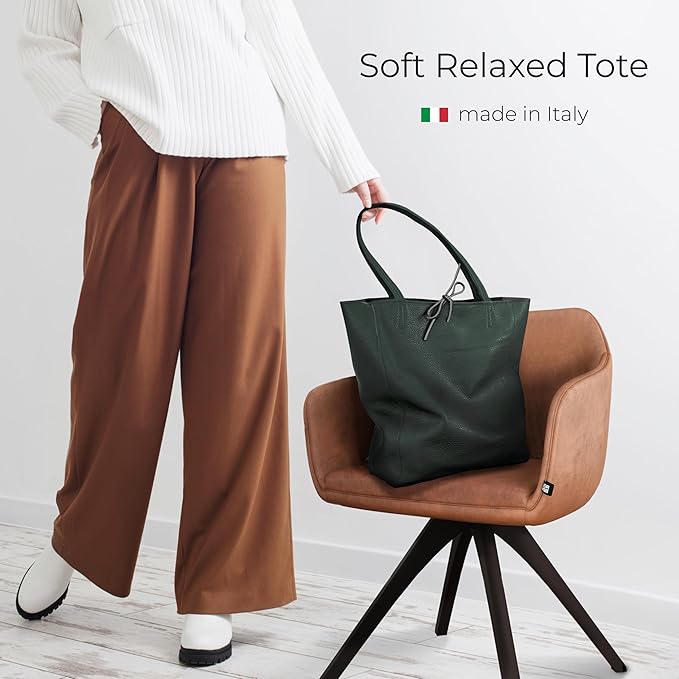 Italian Calf Leather Tote for Women with Zipper, Inner Pocket & Flat Base | Soft Unlined Shopper for Work & Travel