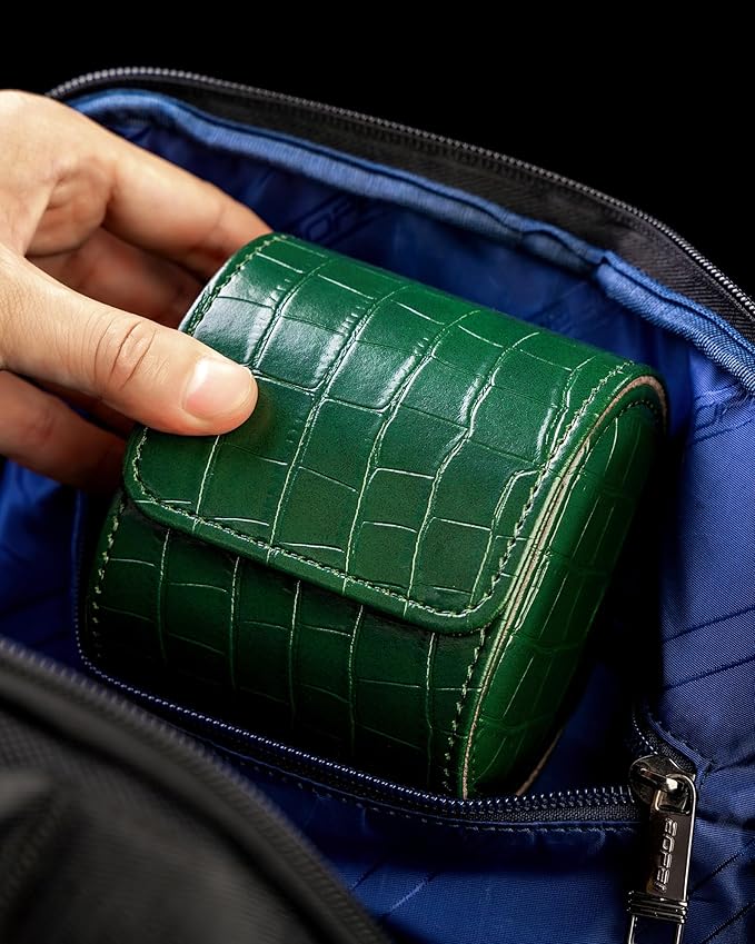 MR.OKAY Single Watch Travel Case-Classic Leather Watch Case With Superb Texture.(Portable Watch Roll Or Organizer For Storage And Display).Festival Gift For Men, All Handcrafted By Artisans