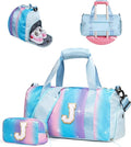 Gifts for Niece-Girl Gym Bag with Shoe Compartment, Kid Personalized Weekender Overnight Bags, Initial Travel Tote with Makeup Pouch, Birthday Gift for Sister Granddaughter (Letter J)