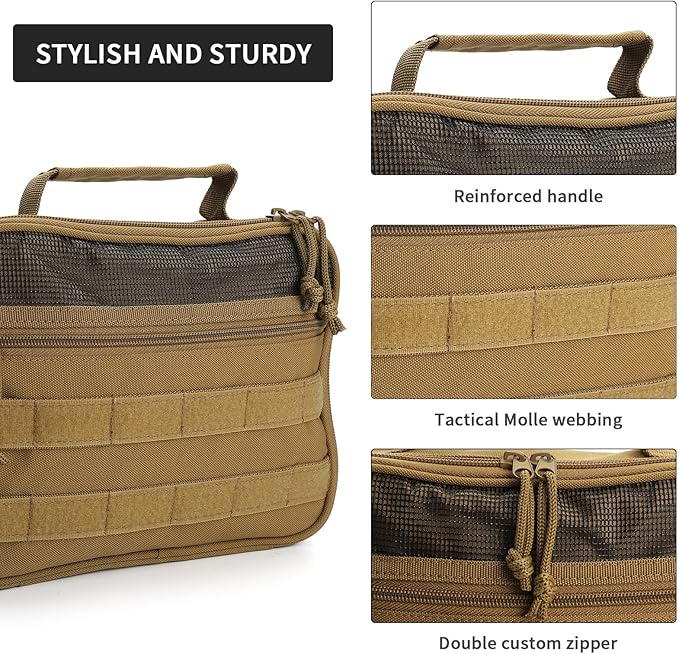 SUNRISING Toiletry Bag for Men Hanging Travel Toiletries Organizer Dopp Kit Toiletry Bags Shaving Hygiene Bag, Durable Bathroom Essentials Men's Toiletry Bag for Short Trips & Camping - Khaki
