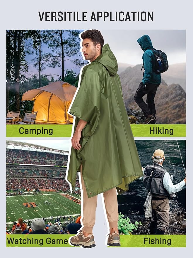SaphiRose Extra Thick Hooded Rain Poncho Double Layer Waterproof Raincoat Jacket for Men Women Adults