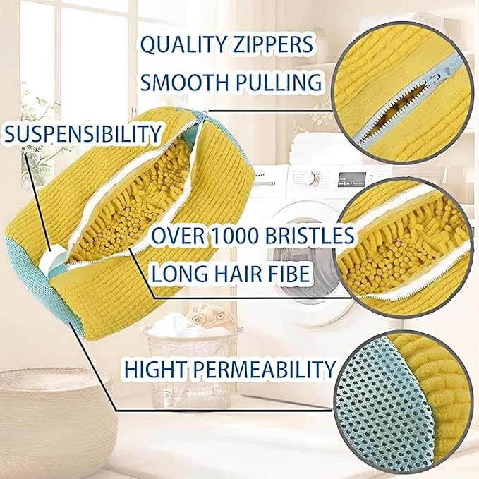 mcdhhemoShoe Washing Machine Bag, Sneaker Laundry Shoe Bag for Washer and Dryer, Durable Mesh Laundry Bags for Delicates Shoes Washing Bag with Side Zip, Reusable Shoe Bag for Gym Shoes(Yellow） (1)