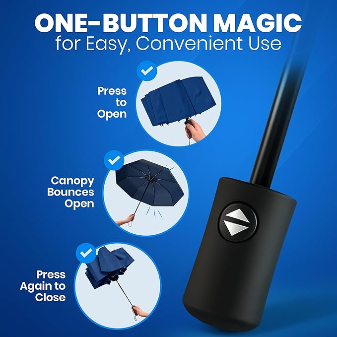 Rain-Mate Windproof Compact Umbrellas for Rain - Strong Reinforced Fiberglass Rib Design & Auto Open & Close - Portable Folding Travel Umbrella - Lightweight & Packable for Women & Men, Easy Collapse