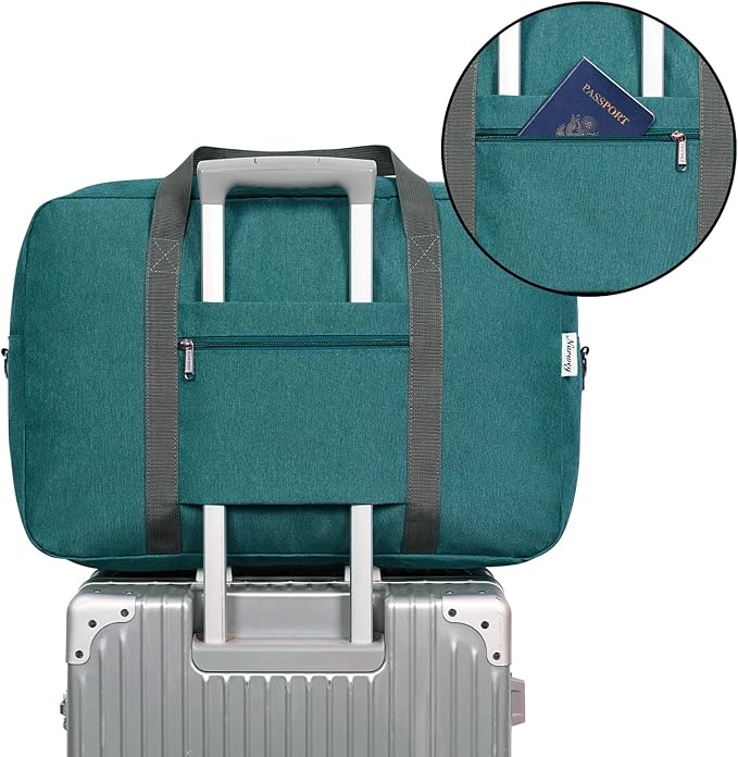 For United Airlines Foldable Carry on Bag 22x14x9 Travel Duffel Bag Packable luggage Duffle for Women and Men 40L (Teal)