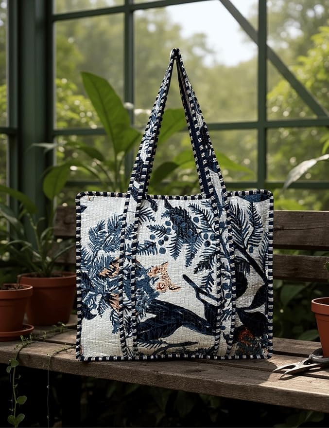 Cotton Quilted Tote Bag for Women – Large Beach & Travel Tote with Zipper, Reusable Grocery Bag