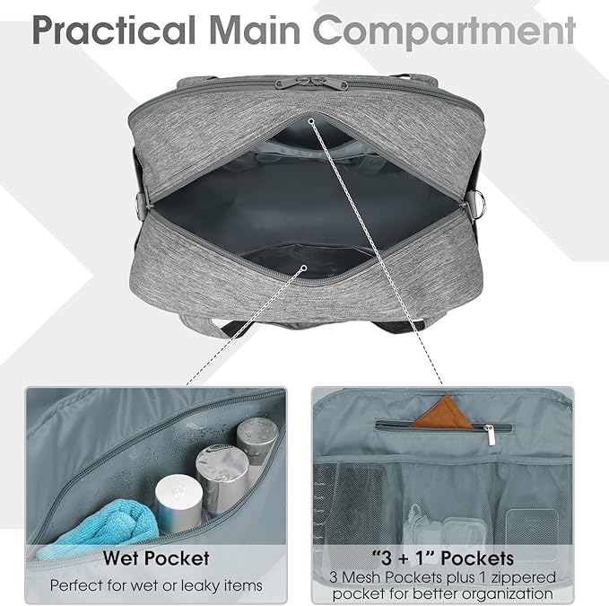 Narwey 18" Carry on Bag with Laptop Compartment 14 Inch Travel Duffel Bag for Spirit Airlines Personal Item Bag Overnight Weekender Bags with Wet Pocket for Women and Men (Grey)