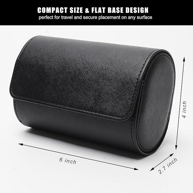 Longjet Watch Roll Travel Case for Men Portable Watches Organizer Box with Removable Velvet Pillow Holder (2 Slot Black Cross)