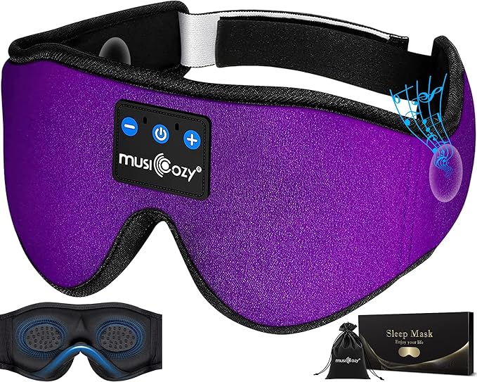 MUSICOZY 3D Bluetooth Sleep Mask with HD Stereo Sound, Wireless Sleep Headphones for Side Sleepers, Music Headband Eye Mask for Sleeping, Relaxation, Travel, Yoga, Cool Gadgets for Women Mom Girls