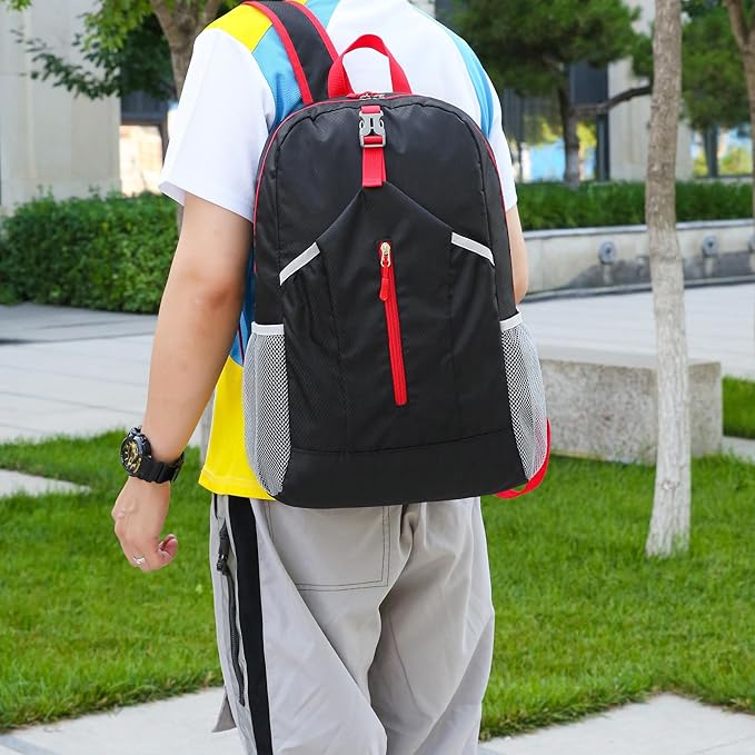 25L Hiking Backpack Foldable Sports Daypack Camping Collapsible Bag Water Repellent Lightweight Travel Men Women (Black)