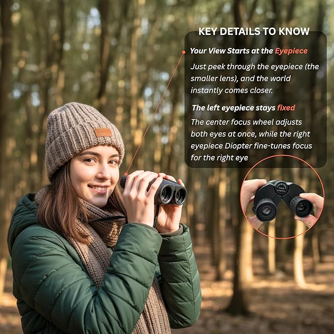 Hontry Binoculars for Adults and Kids, 10x25 Compact Binoculars for Bird Watching, Theater and Concerts, Hunting and Sport Games