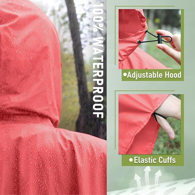 SaphiRose Unisex Rain Poncho Raincoat Hooded for Adults Women with Pockets