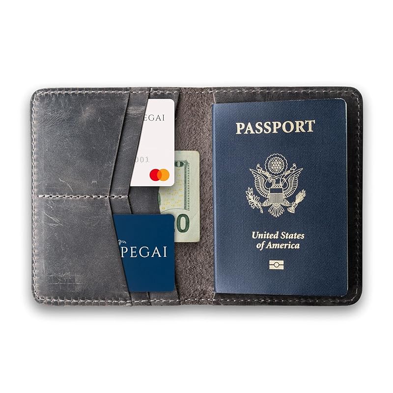 PEGAI Standard Full Grain Crazy Horse Leather Passport Holder | Custom Travel Passport Cover & Organizer | Handcrafted Leather Passport Wallet for Men and Women | Pike (Rock)