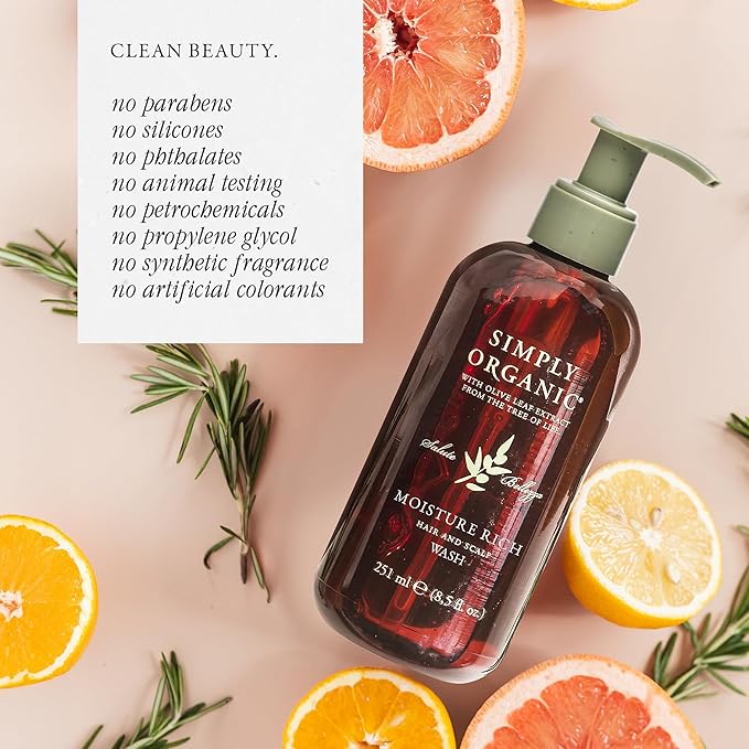 SIMPLY ORGANIC Nourishing Hair Deep Shampoo Scalp Wash, Made in Italy, All Natural Cruelty Free Hair Care for Women & Men with Grapeseed & Olive Leaf Extract, 251ml/8.5floz, MOISTURE RICH