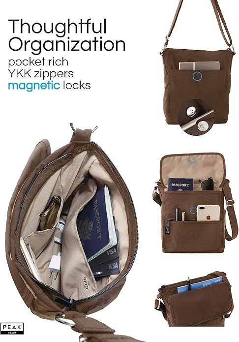Peak Gear Crossbody Travel Purse with RFID Blocking Pocket and Lifetime Recovery Service. Nylon Shoulder Bag