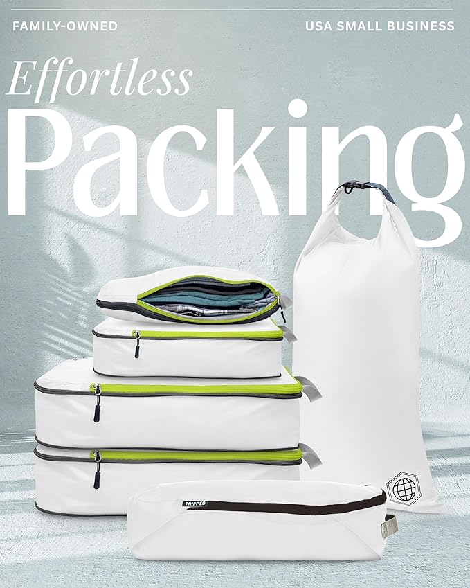 Compression Packing Cubes Set for Travel - Lightweight, Durable Clothes Organizer for Carry-On Luggage and Suitcases by TRIPPED Travel Gear