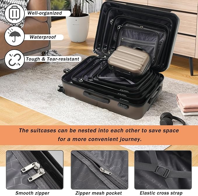Merax 28 Inch Luggage Hardshell ABS Suitcase with 8 Silent Spinner Wheels Lightweight Durable Travel Checked Luggage for Long Trips Brown