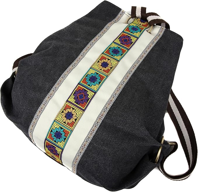 Goodhan Women Canvas Backpack Daypack Casual Shoulder Bag, Vintage Heavy-duty Anti-theft Travel Backpack Grey Black 2