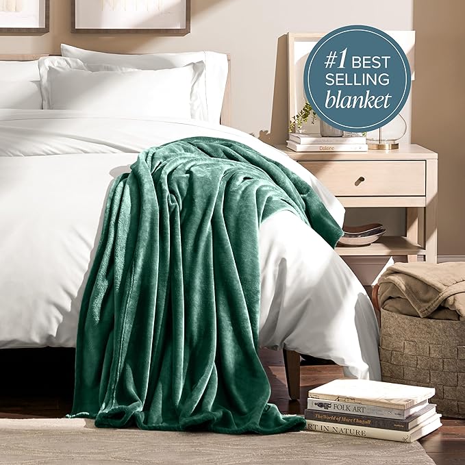 Bare Home Fleece Blanket - Throw/Travel - Ultra-Soft Lightweight for Bed, Sofa, and Couch - Luxury Microplush - Cozy Warm Blanket (Throw/Travel, Forest Green)