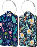2 Pack Beautiful Floral Luggage Tags for Suitcases,Watercolor Flowers Leather Baggage Suitcases Tag Name ID Label Privacy Cover Travel Bag Tags for Women Men Boys Girls