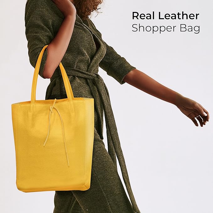 Italian Calf Leather Tote for Women with Zipper, Inner Pocket & Flat Base | Soft Unlined Shopper for Work & Travel