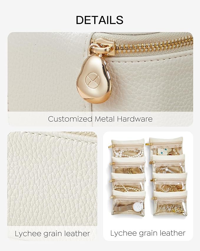 Vlando Graduation Gifts for Her,Travel Jewelry Case with 8 Velvet Jewelry Bags Jewelry Travel Organizer Box for Girls Jewelry Box for Rings Earrings Brides Gifts Birthday Gifts for Women Teen(White)