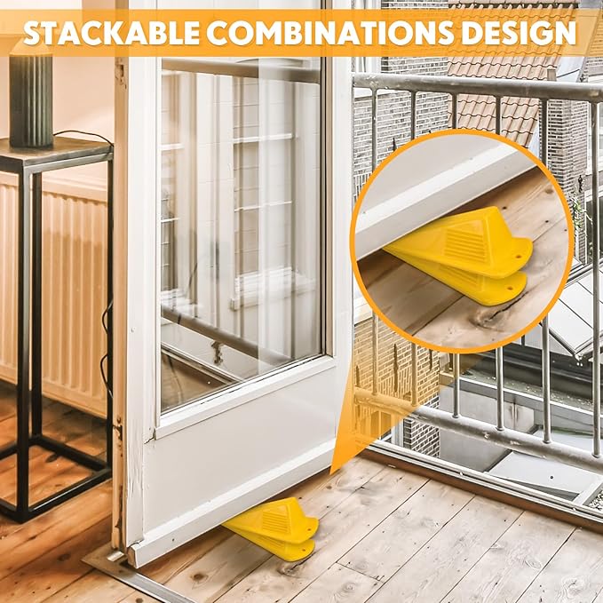 Frienda 2 Pcs Jumbo Door Stoppers Heavy Duty Door Stopper Tall up to 2inch Tall Wedge TPR Large Wedge Stackable Big Rubber Doorstop for Hotel Carpet Hardwood Concrete and Tile (Yellow)