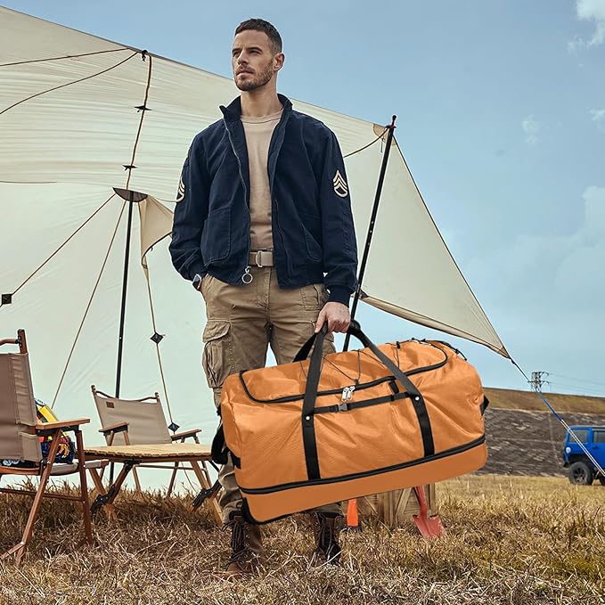 CONTAIL 32" Soft-Sided Rolling Duffle Bag with 2 Wheels,Expandable from 110L to 140L, Foldable Travel Duffel with Multiple Compartments,Brown