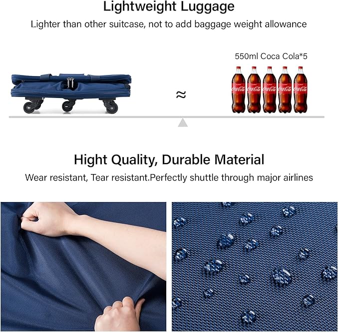 Hanke Expandable Collapsible Luggage with Wheels Suitcase Luggage Rolling Travel Bag Duffel Bag for Men Women Lightweight Suitcase Large Capacity Luggage with Spinner Wheel (Blue)