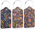 Colorful Boho Floral 3 PCS PU Leather Luggage Tags for Suitcase, Luggage Tag with Privacy Flap, Name ID Label and Metal Loop for Women Men Baggage Handbag School Bag Backpack