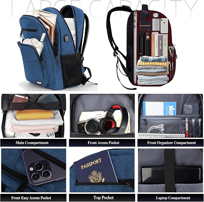 Black Backpack for Men Women, School Backpack for Boys Girls Teens, 15.6 Inch Laptop Backpacks with USB Port, Water Resistent Book bag, Work College Bookbag, back pack, Mochila para hombre
