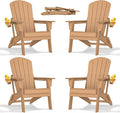 Folding Adirondack Chair - Extended Ergonomic Backrest, Cup Holder - Easy Assembly - Durable HDPE Plastic, Weather Resistant & Maintenance-Free - Lawn, Patio, Deck Supports 380lbs Teak