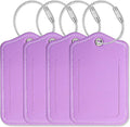 Luggage Tags for Suitcases-Leather Luggage Tag 4 Pack with Loops Cute Bag/Backpack/Suitcase Tags Travel Essentials for Flying (Violet)