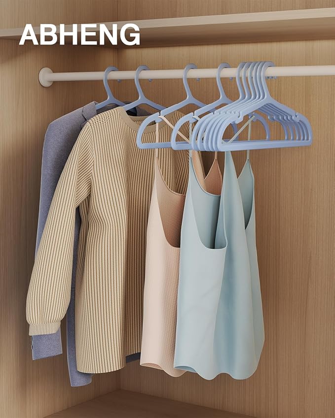 50 Pack Clothes Hangers, Non Slip Plastic Coat Hangers, Space Saving Hangers, Heavy Duty, Hanging Dry Wet Clothes, 16.4" x 8.3", Light Blue, UAPY0550L
