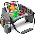 [New Version] Car Seat Organizer Kids Travel Tray for Kids Toddlers Activities in Car Seat, Stroller, Airplane | Touch Screen iPad Holder | Waterproof Dry Erase Top | Side Pocket & Water Bottle Holder