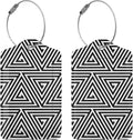 2 Pcs Black and White Abstract Patterns Luggage Tag for Suitcase, Seamless Geometric Triangles Birthday Gift, Steel Loop with Privacy Cover ID Label
