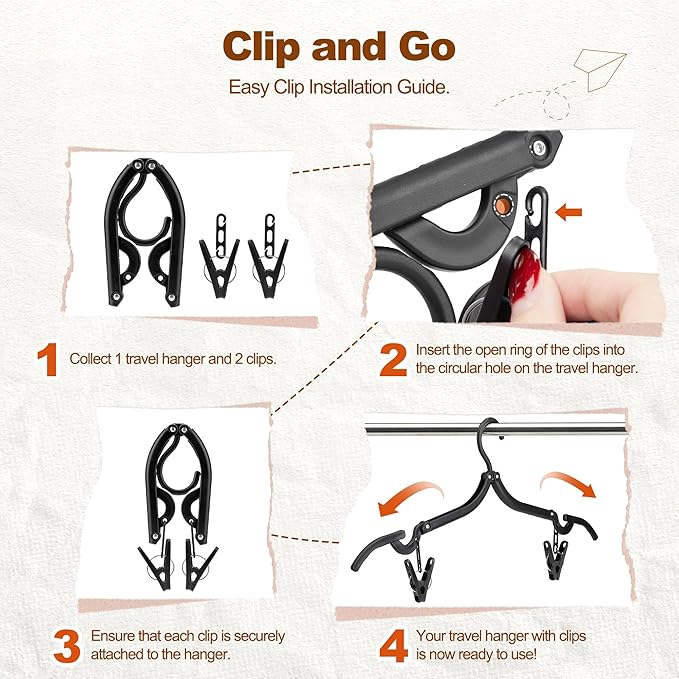 HOUSE DAY Foldable Travel Hangers 20 Pack w/10 Clips, Cruise Essentials 2025, Portable Hangers Collapsible Hanger Plastic, Travel Must Haves for Suitcase, Hotel, RV, Road Trip, Flying, Camping-Black