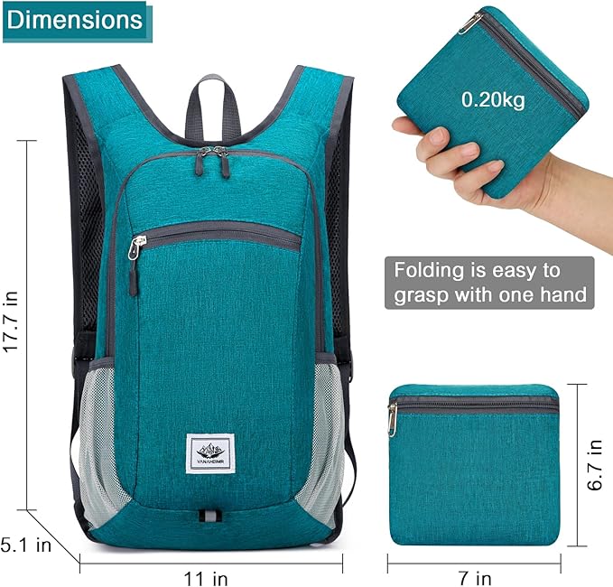 Esup 15L Lightweight Foldable Hiking Backpack for Women Men (Green)