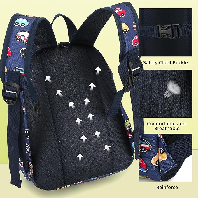 willikiva Cute Zoo Little 2d Backpack Kid Backpacks for Girls and Boys Toddler Backpack Waterproof Preschool Safety Harness Leash(DeepBlue Bus)