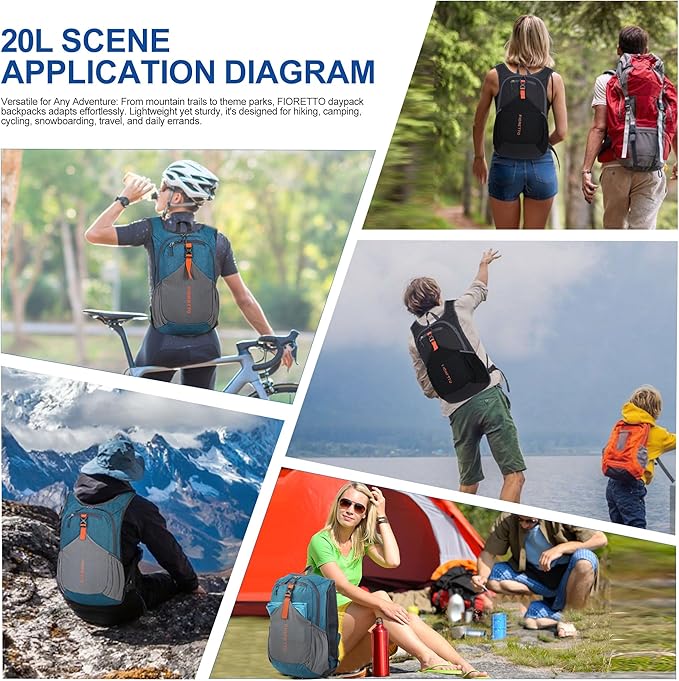 FIORETTO 20L Hiking Backpack for Women Men Mini Packable Backpack Lightweight Small Daypack for Camping Travel Outdoor, Turquoise