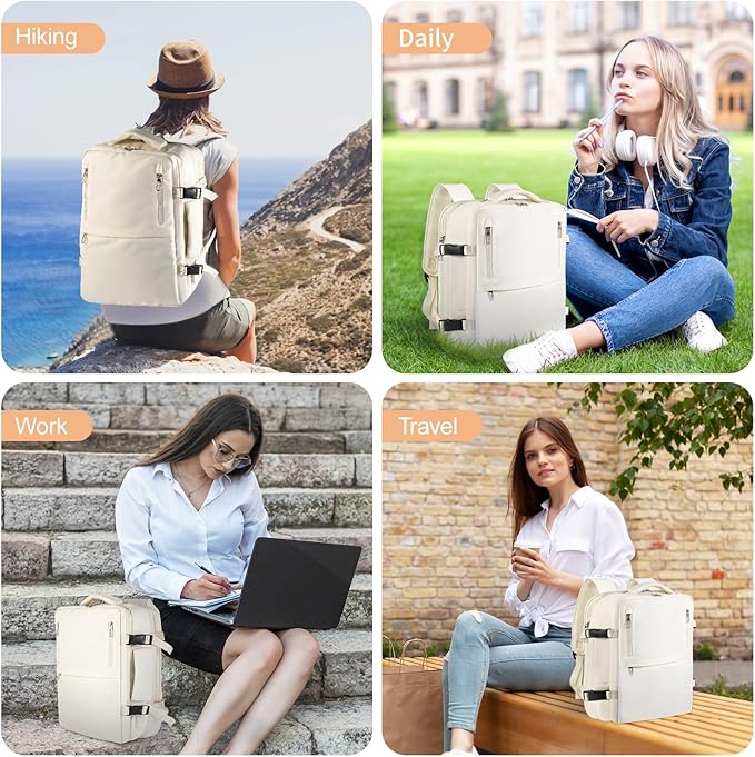 Travel Laptop Backpack with USB Charging Port Business Anti Theft Water Resistant Flight Approved Expandable Backpack (white)