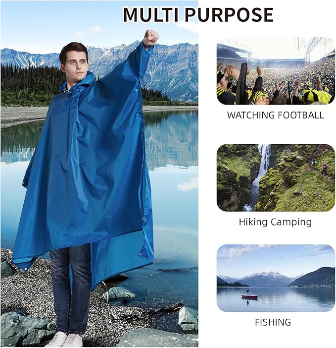 longsinger Hooded Rain Poncho for Adult with Pocket Waterproof Lightweight Unisex Raincoat for Hiking Camping Emergency