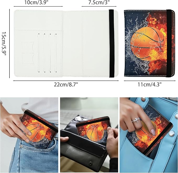 Basketball Passport Holder for Women and Men PU Leather Passport Cover for Travel