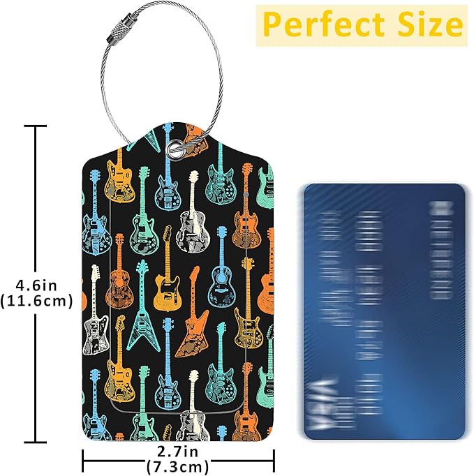 Luggage Tags for Suitcase,2 Pack Colorful Guitar Luggage Tag with Privacy Flap,Name ID Label and Metal Loop for Women Men Girls Baggage Bag Backpack Instrument