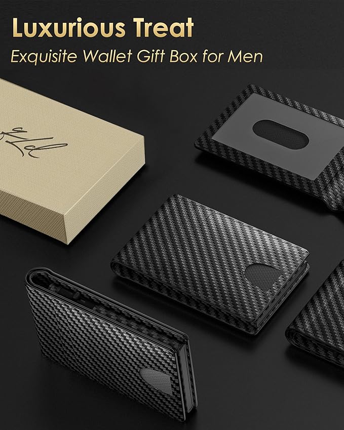 2025 Wallet for Men - RFID Blocking [Functional & Practical] Bifold Slim Minimalist Credit Card Holder Pop Up Wallet Metal Case with Cash Slot, Front Pocket with ID Window, Gift Boxed (Carbon Fiber)